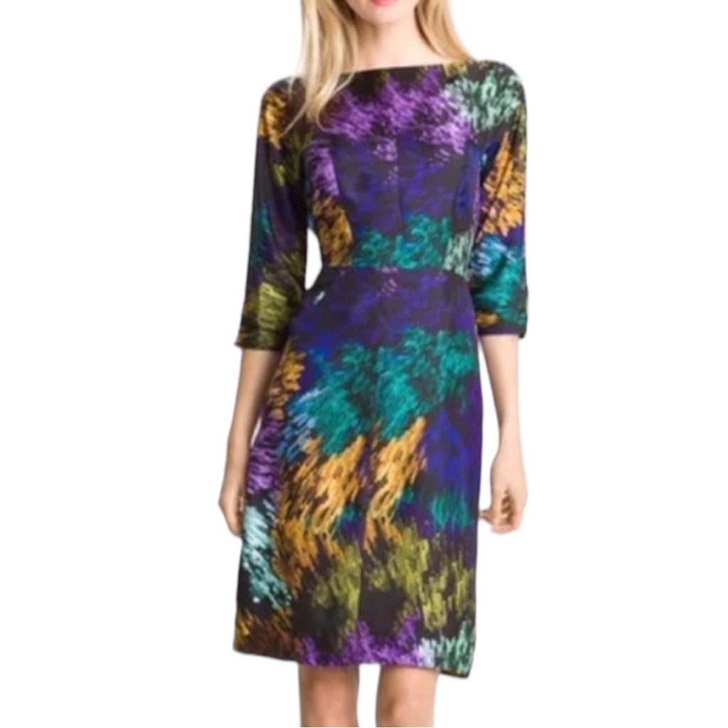 Milly Delaney Multicolor Print Silk Sheath Dress
